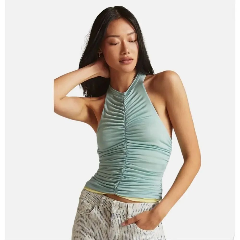 Anthropologie Pilcro Reversible Ruched Light Sky Blue Sleeveless Top Size L